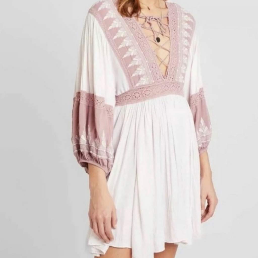 Free People Turn Heads Embroidered Dress/Dusty Mauve